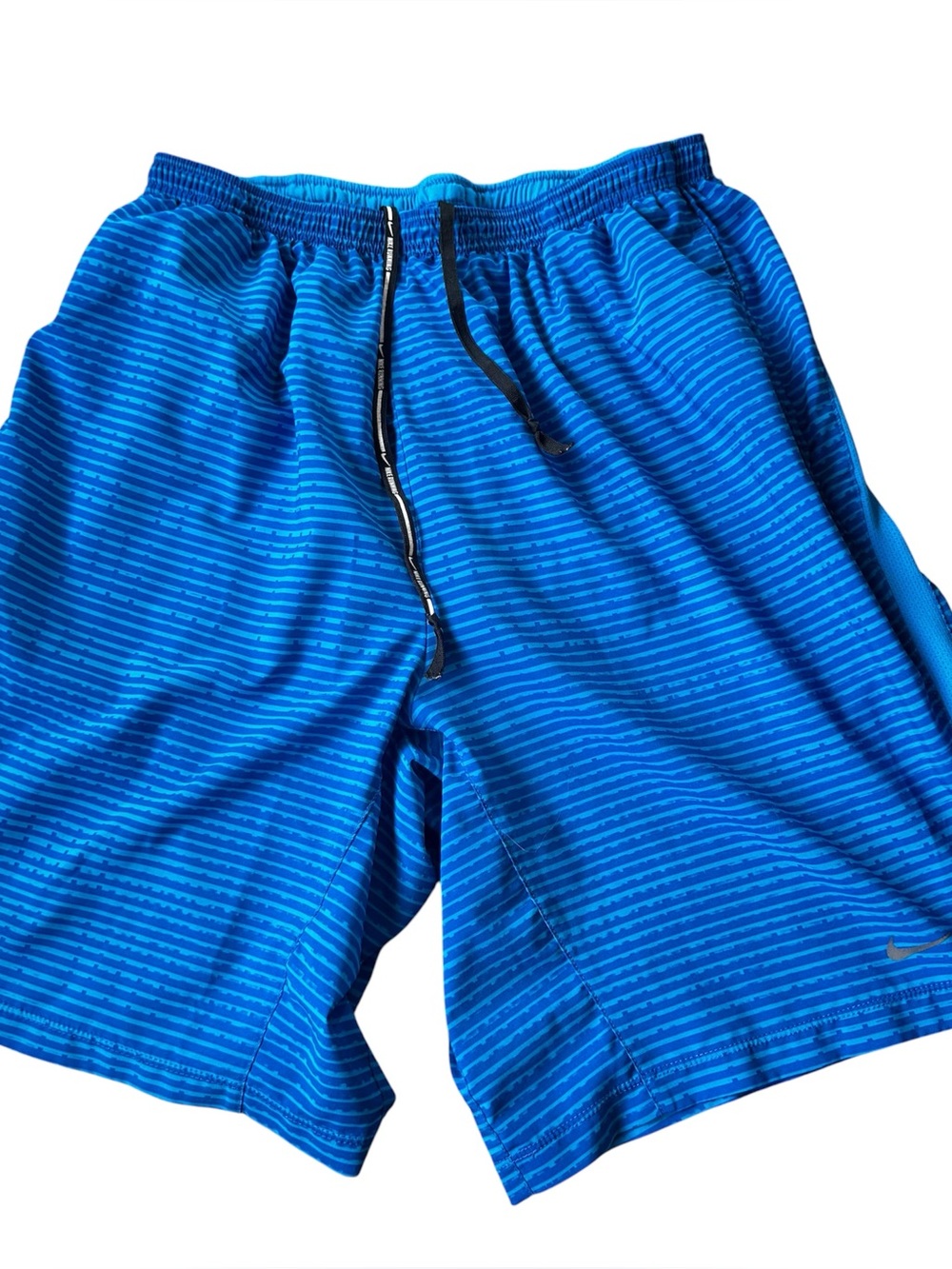 Nike Running Dri Fit Shorts Size L Blue Lined Men’s Drawstring Pocket 9” Inseam